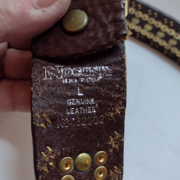 VTG Nocona Brown Leather Belt Womens L Rhinestones Studs Cowgirl RockabillyBLING main image 4